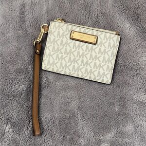 Michael Kors Cream and Brown Coin Pouch Wristlet